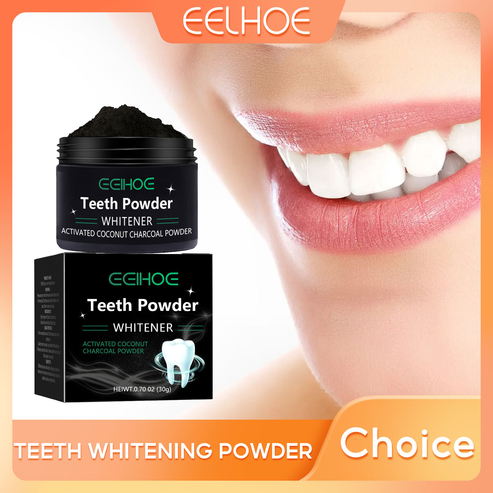 Teeth Whitening Charcoal - EELHOE Proszek z węglem drzewnym do